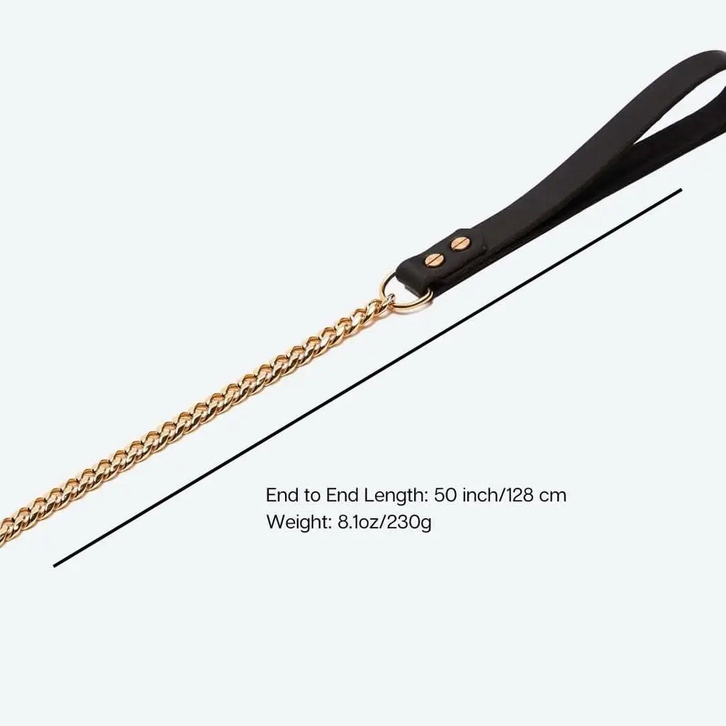 Specifications for 50 inch long 8.1oz gold dog chain leash for large breeds