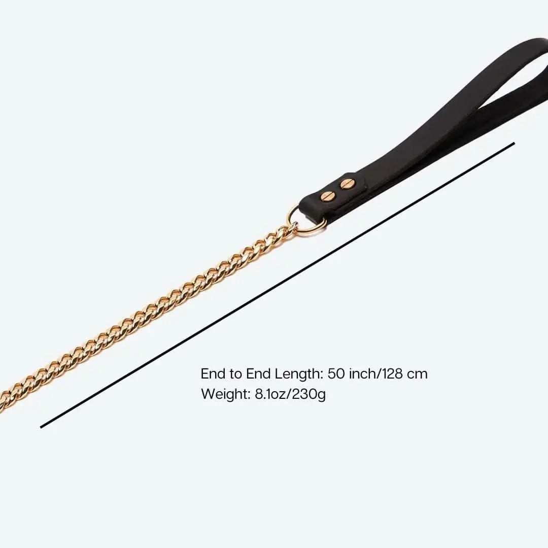Specifications for 50 inch long 8.1oz gold dog chain leash for large breeds