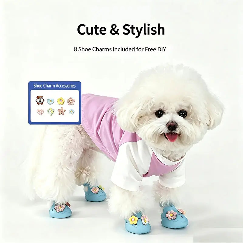 Cute stylish dog croc sandals with 8 free DIY charms set, customizable breathable pet shoes for French Bulldog daily wear