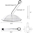 Adjustable Small Dog Rain Umbrella Dimension Size Chart, 27.5 Inch Clear Dome Pet Umbrella with Leash Chain Measurement Diagram