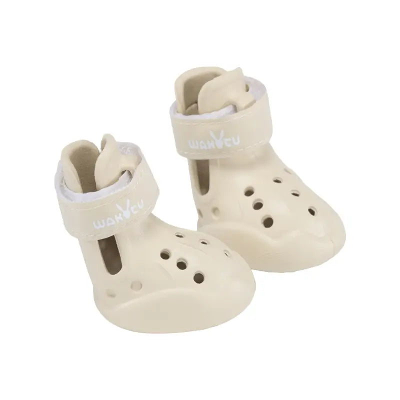 Beige Hollow Breathable Pet Crocs Sandals, adjustable velcro strap non-sweaty paw dog shoes for French Bulldog puppy