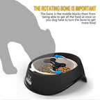 Black slow feeder dog bowl with rotating bone divider, dogs must spin bone to access kibble, control fast eating habit for French Bulldog