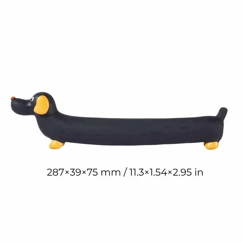 Dimensions of black sausage dog latex squeaky toy for French Bulldogs, 287mm durable chew toy