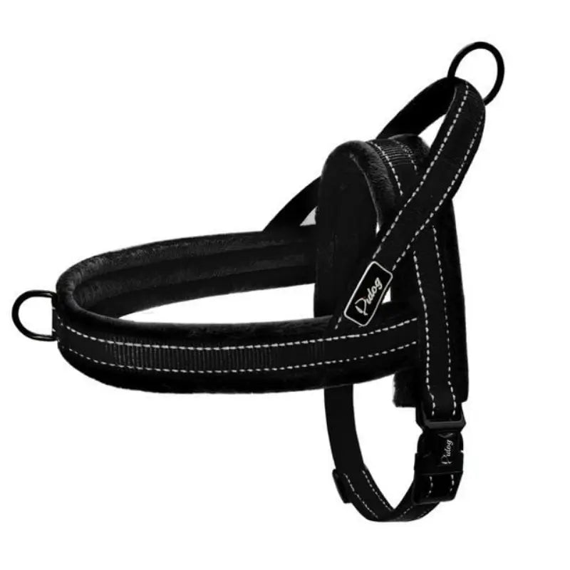 Black Full Fleece Lined Reflective No Pull Dog Harness, double metal D-ring design for secure leash attachment for Frenchie