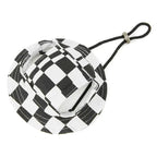 Black and white checkered sun hat for French Bulldogs, pet sun protection hat with ear holes and adjustable strap