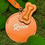 Blank genuine leather dog keychain customizable with pet name, bone pendant accessory for personalized dog gifts