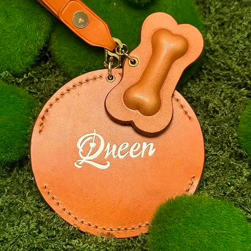 Blank genuine leather dog keychain customizable with pet name, bone pendant accessory for personalized dog gifts