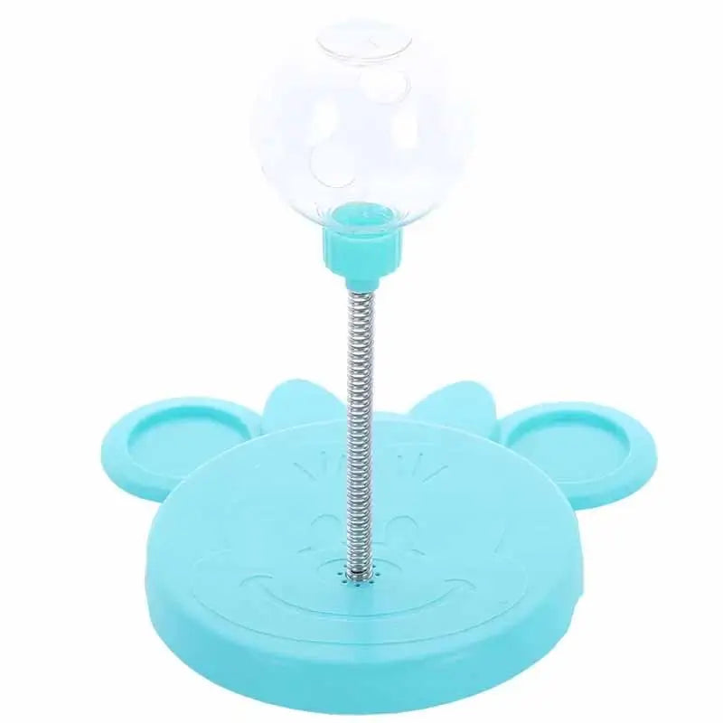 Blue interactive treat dispensing toy for French Bulldogs, Mickey-shaped base with spring stick, slow feeder enrichment toy