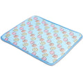 Blue cooling pad for French Bulldogs with colorful egg print, soft and breathable summer pet mat for hot weather.