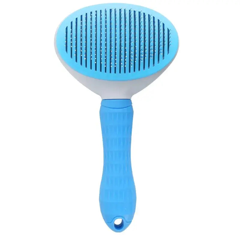 Blue Self Cleaning Slicker Brush for French Bulldog, pet hair removal brush with round tipped pins for short coat dogs