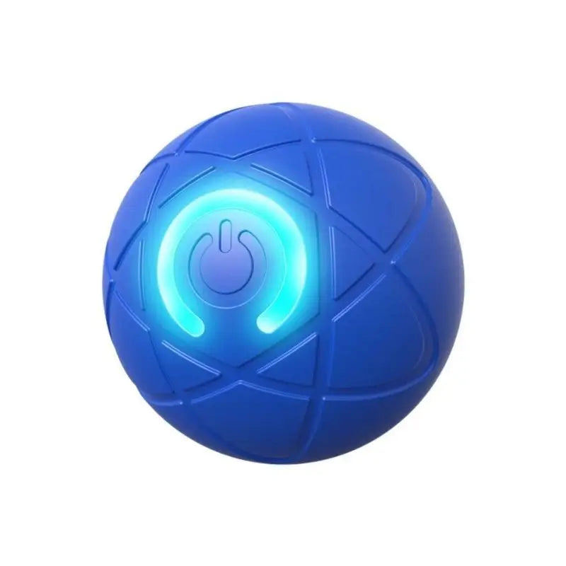 Blue smart auto-rolling dog toy ball with glowing LED light, USB rechargeable interactive play ball for French Bulldogs, durable motion-activated pet toy