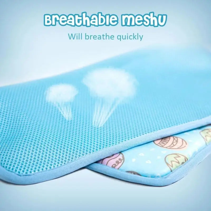 Close-up of the breathable mesh surface on a French Bulldog cooling pad, showing quick air circulation for summer comfort.