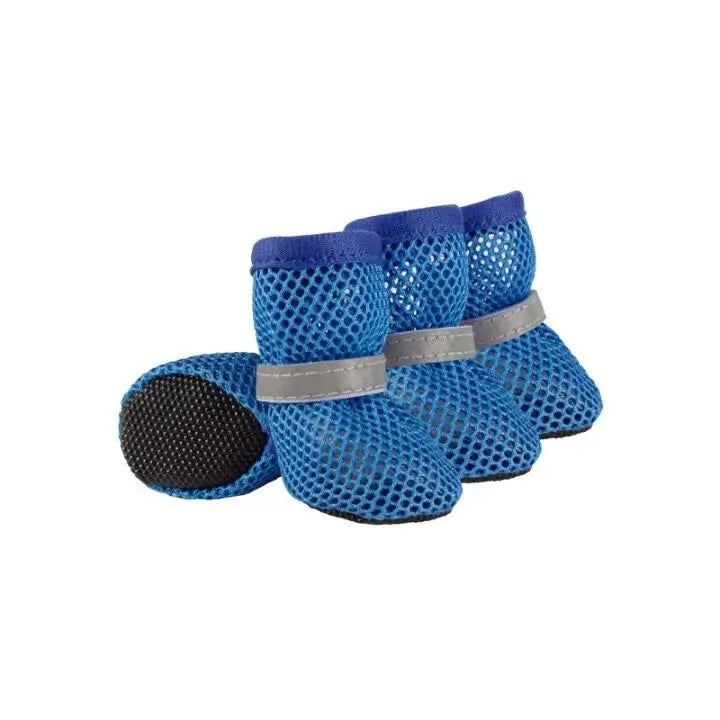 Blue Breathable Mesh Dog Boots for French Bulldogs - Anti-Slip Summer Paw Protectors with Reflective Strap
