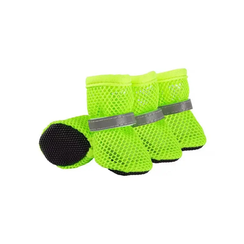 Neon Green Breathable Mesh Dog Boots for French Bulldogs - Anti-Slip Summer Paw Protectors with Reflective Strap
