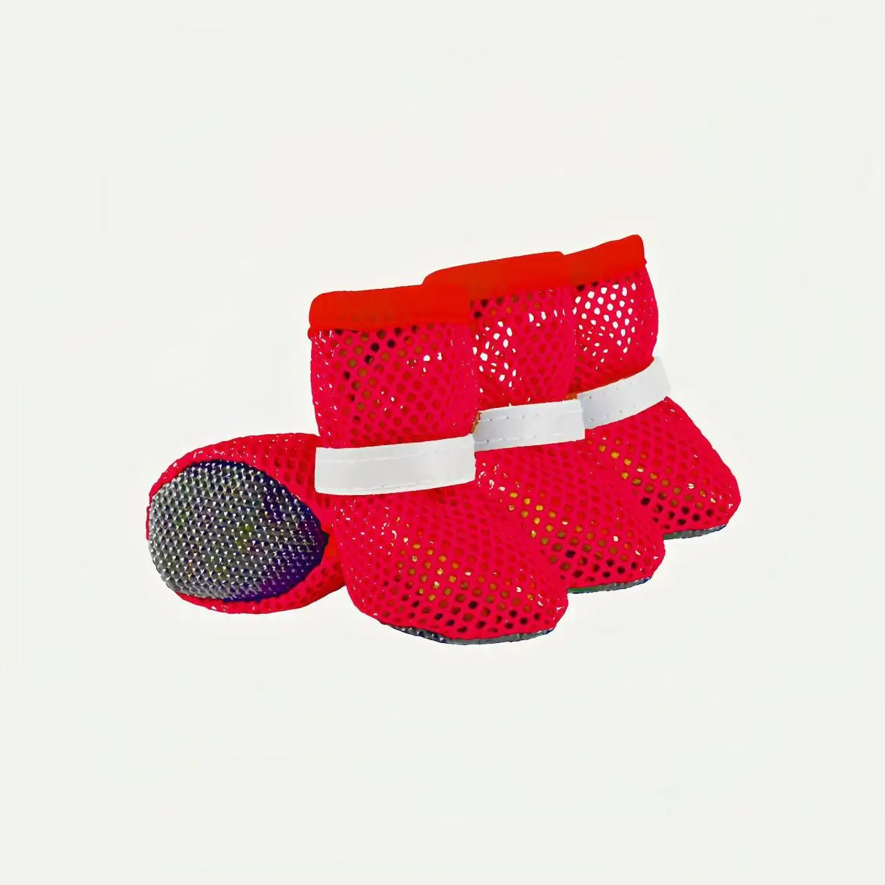 Red Breathable Mesh Dog Boots for French Bulldogs - Anti-Slip Summer Paw Protectors with Reflective Strap