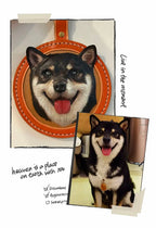 Custom leather shiba inu portrait keychain compared with original dog photo, personalized pet keepsake memorial gift