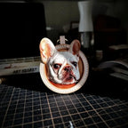 Custom handmade leather portrait keychain for white French Bulldog, personalized pet memorial dog tag gift for frenchie owners bestseller