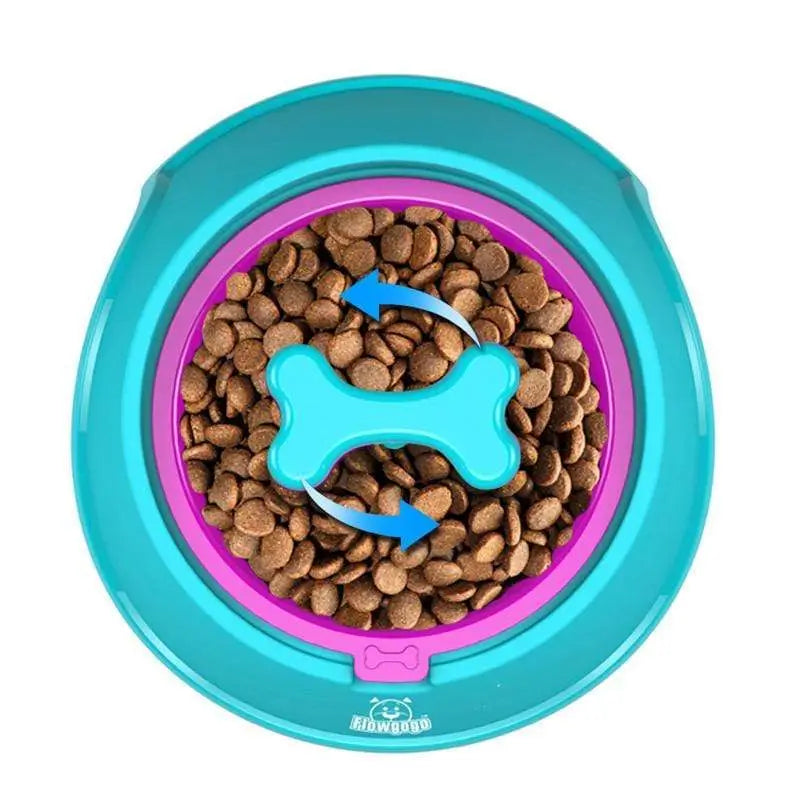 Cyan 400ml rotating bone slow feeder dog bowl top view, puzzle feeding design slows down rapid eating for small breed French Bulldog