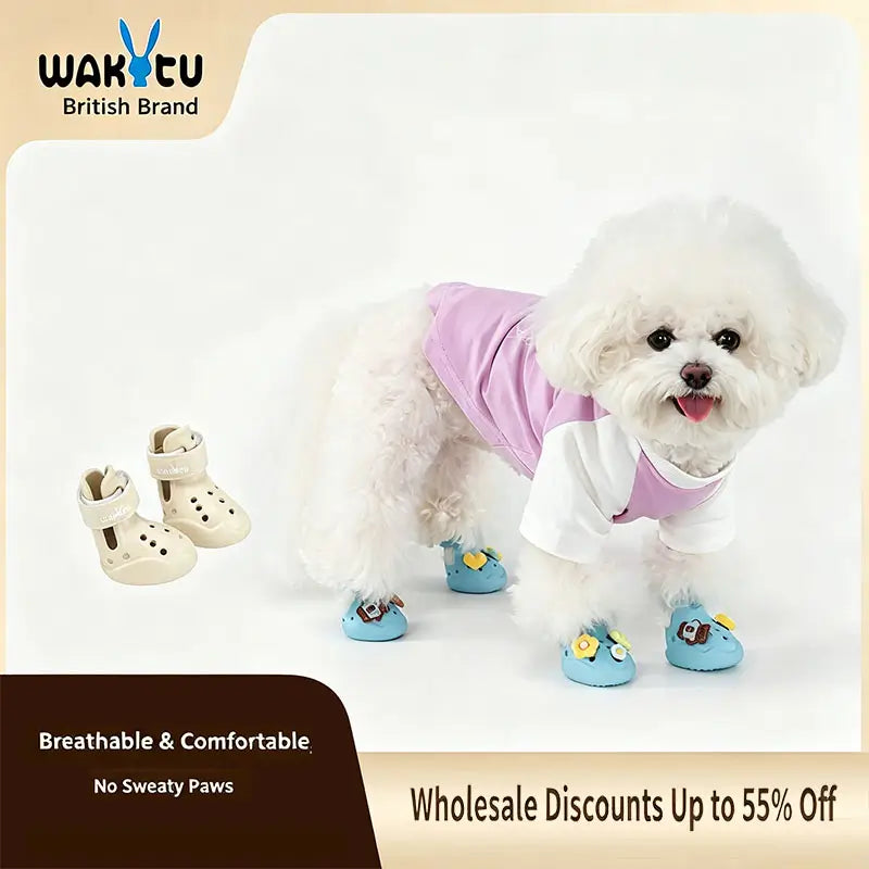 Crocs Style Breathable Dog Sandals for French Bulldog, DIY decorative charms included non-sweat paw pet clogs with adjustable strap