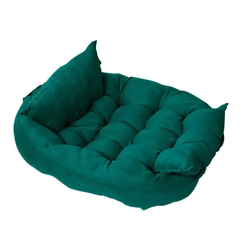 Emerald green convertible multi-position dog bed for French Bulldogs, plush and comfortable pet sofa cushion.