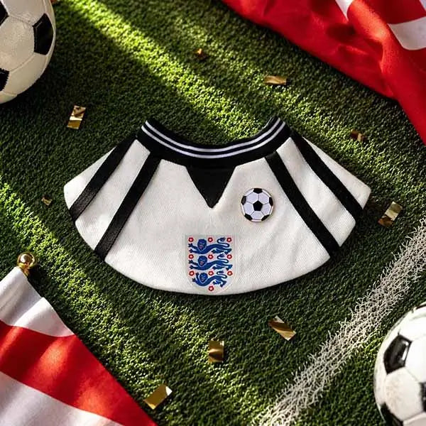 England three lions dog bandana, white and black pet bib with team crest, ideal for football fans and showing support for the Three Lions.