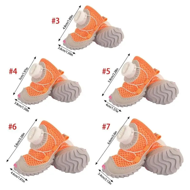 Size guide chart for French Bulldog dog boots, showing foot length and width measurements for sizes #3 to #7
