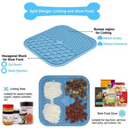  French Bulldog licking mat with split design, bumps region for anxiety relief and hexagonal slow food zone for digestion