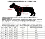 French bulldog measurement guide chart showing neck chest length size for dog shark life jacket sizing reference