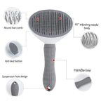 Detailed structure of French Bulldog grooming brush, anti-slip handle, one-click self-clean button & round soft pins design