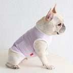 Cream french bulldog in pale purple lightweight mesh cooling tank vest, summer heatproof dog clothes for french bulldog