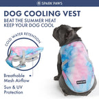 Dark gray French Bulldog sitting with tie dye cooling vest, breathable mesh airflow, cold water retention & SPF sun protection dog summer jacket | Frenchie Nest