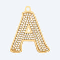 Gold letter A charm pendant with cubic zirconia stones, personalized initial jewelry