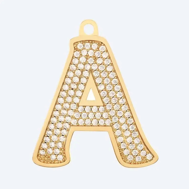 Gold letter A charm pendant with cubic zirconia stones, personalized initial jewelry