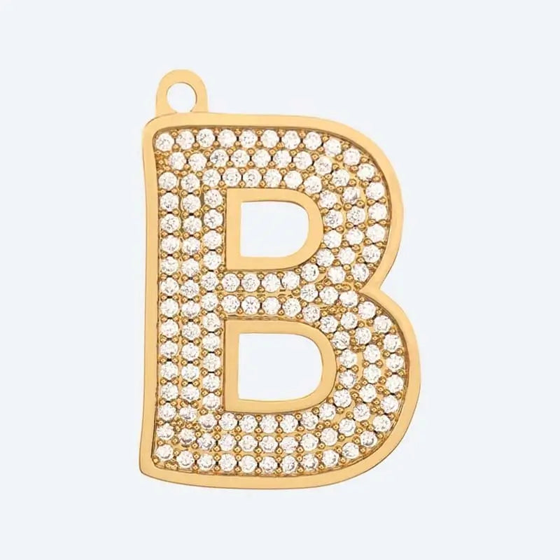 Gold letter B charm pendant with cubic zirconia stones, personalized initial jewelry