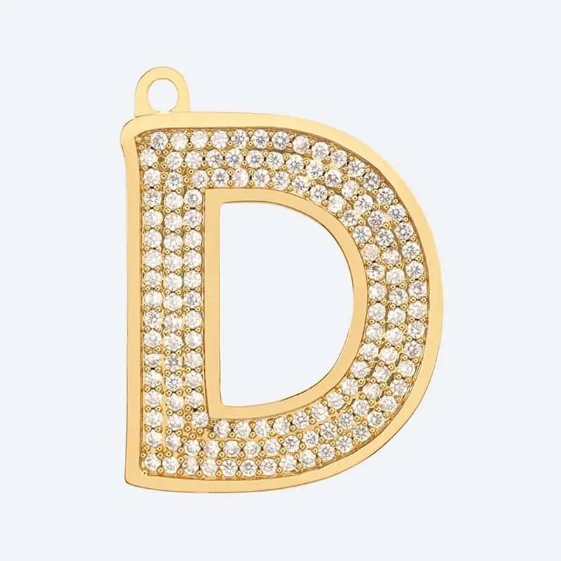 Gold letter D charm pendant with cubic zirconia stones, personalized initial jewelry