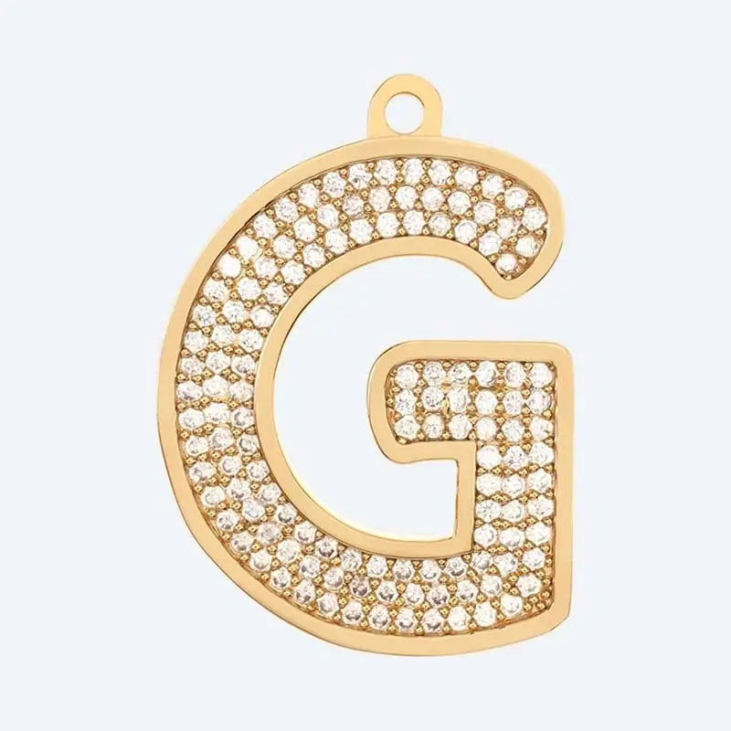 Gold letter G charm pendant with cubic zirconia stones, personalized initial jewelry