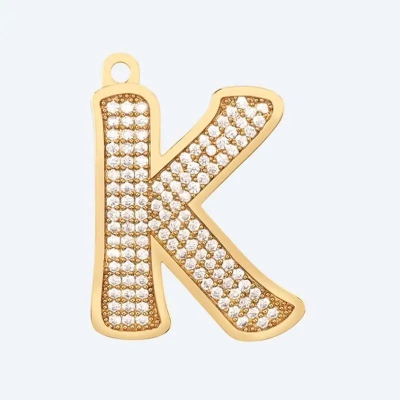 Gold letter K charm pendant with cubic zirconia stones, personalized initial jewelry