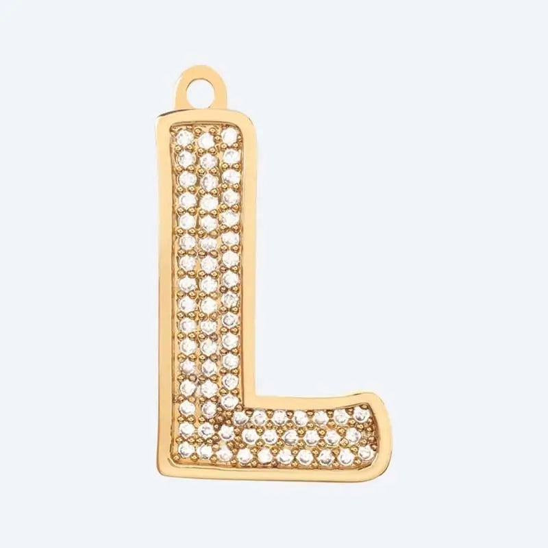 Gold letter L charm pendant with cubic zirconia stones, personalized initial jewelry