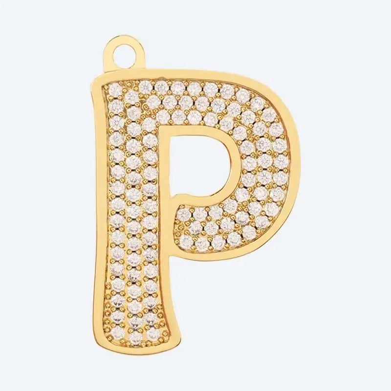 Gold letter P charm pendant with cubic zirconia stones, personalized initial jewelr