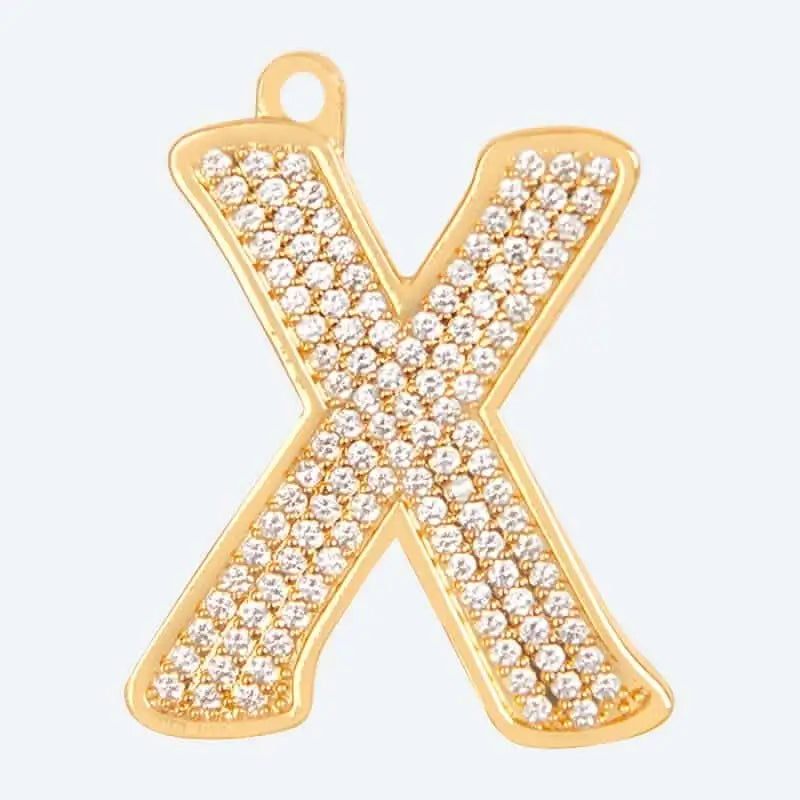 Gold letter X charm pendant with cubic zirconia stones, personalized initial jewelry