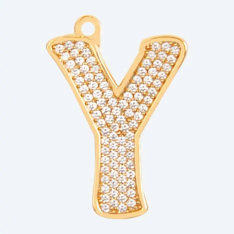Gold letter Y charm pendant with cubic zirconia stones, personalized initial jewelry