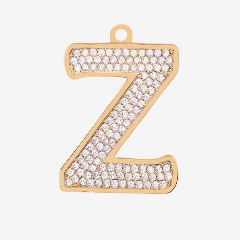 Gold letter Z charm pendant with cubic zirconia stones, personalized initial jewelry