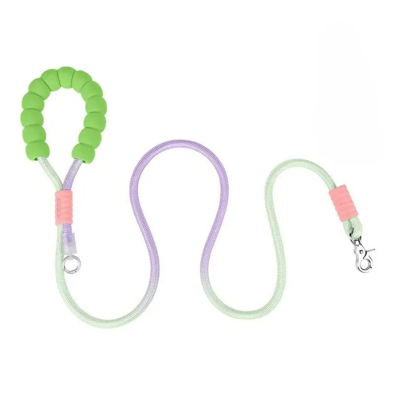 Green-purple gradient dog leash with foam grip for French Bulldogs, lightweight rope leash for comfortable daily walks.