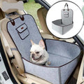 Grey Foldable Felt French Bulldog Car Booster Seat, safety travel dog car seat with storage pocket for Frenchie road trip riding protection