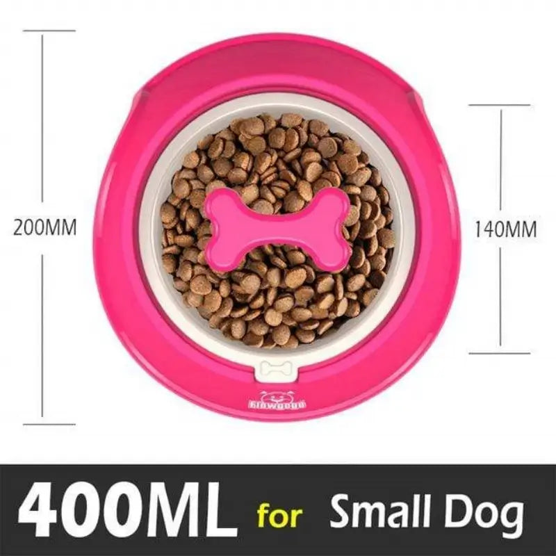 Hot Pink 400ML slow feeder dog bowl dimension chart (200×140mm), puzzle feeding bowl specially sized for puppy & small adult French Bulldog