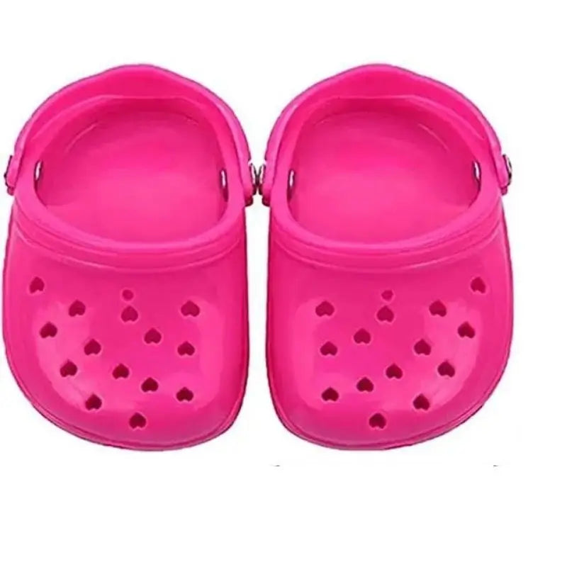 Hot pink dog clogs with heart cutouts for French Bulldogs, lightweight summer pet shoes for indoor and outdoor use.