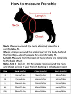 French bulldog measurement size chart guide for dog pajamas, measure neck chest back length for perfect fit