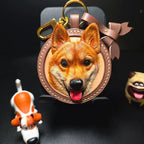 Custom hand carved leather keychain for jack russell terrier dog with bow detail, unique personalized pet portrait accessory