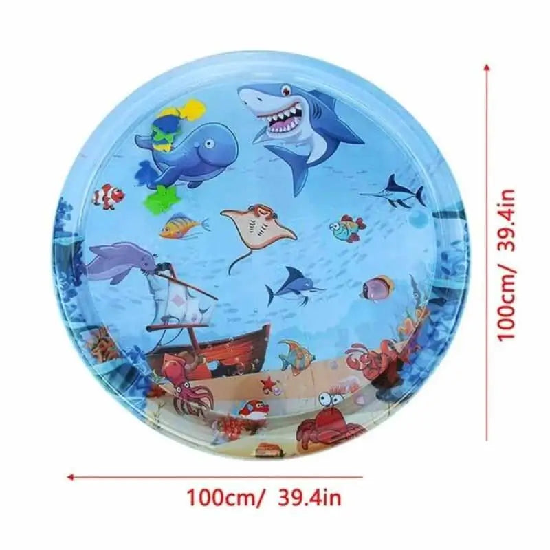 Large ocean animal water play mat for French Bulldogs, 100cm round inflatable sensory mat with shark and whale designs
