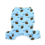 Isolated light blue bear print cotton four legged pajamas specially designed for french bulldog